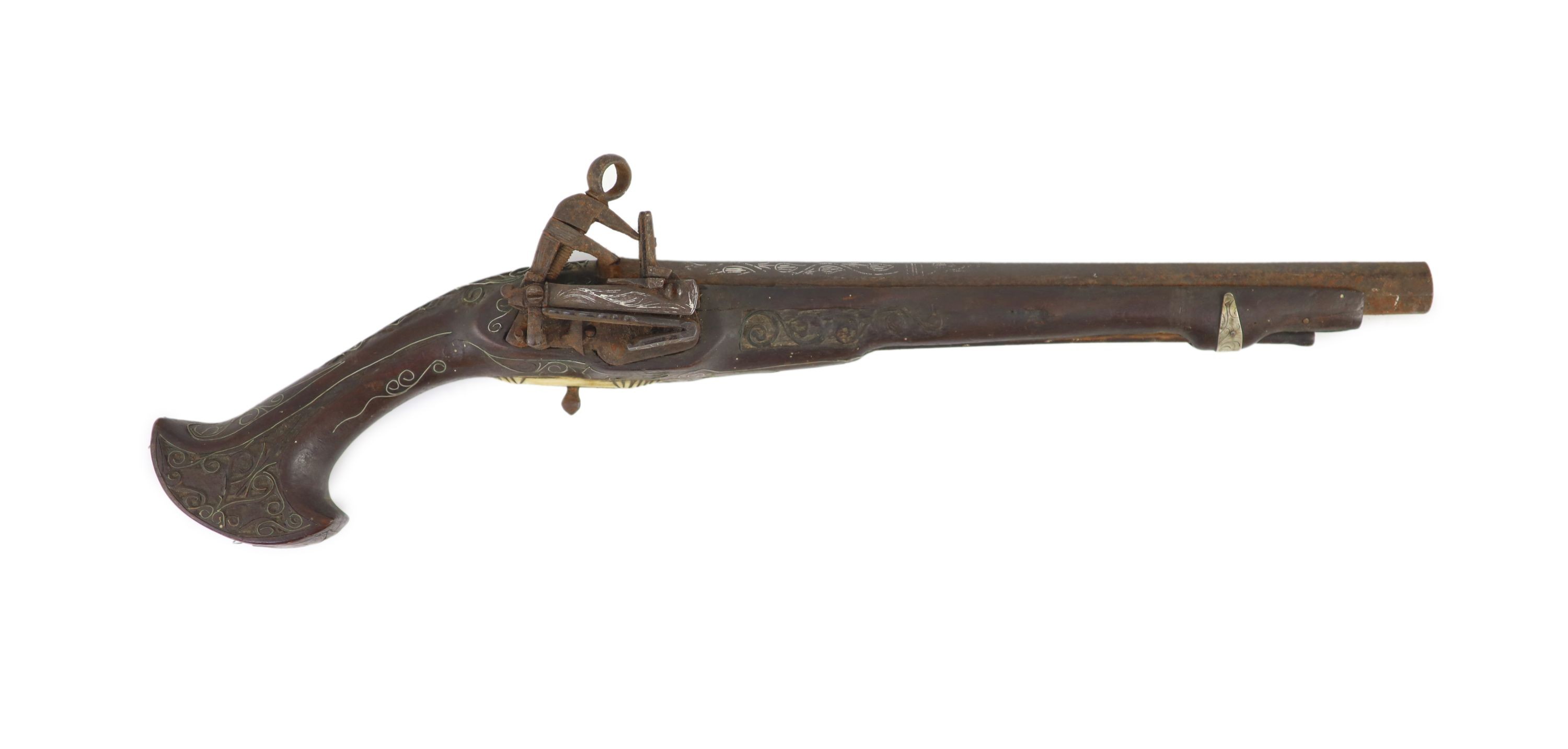 A Turkish market flintlock pistol, length 54cm